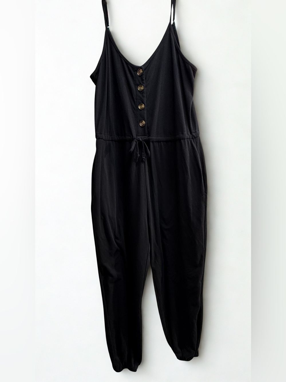 Black Women's Button-Front Jumpsuit 27” inseam size L